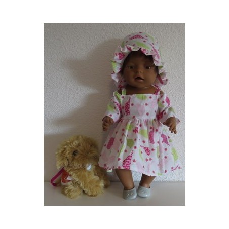 zomersejurk wit vogels baby born 43cm