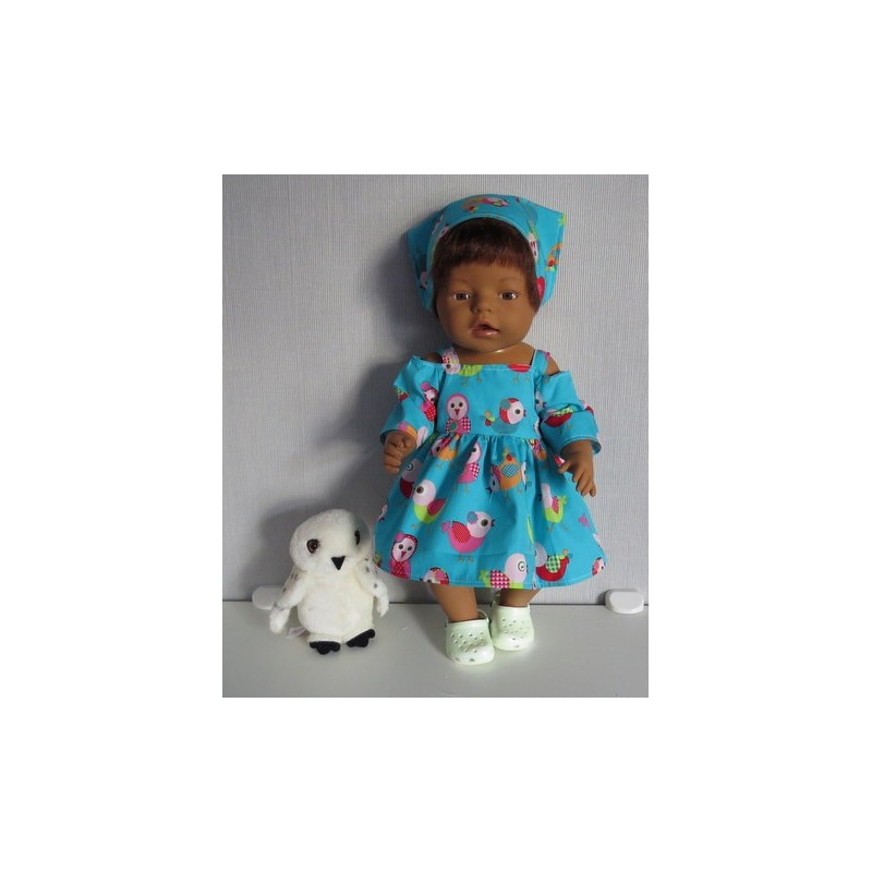 zomersejurk blauw vogels baby born 43cm