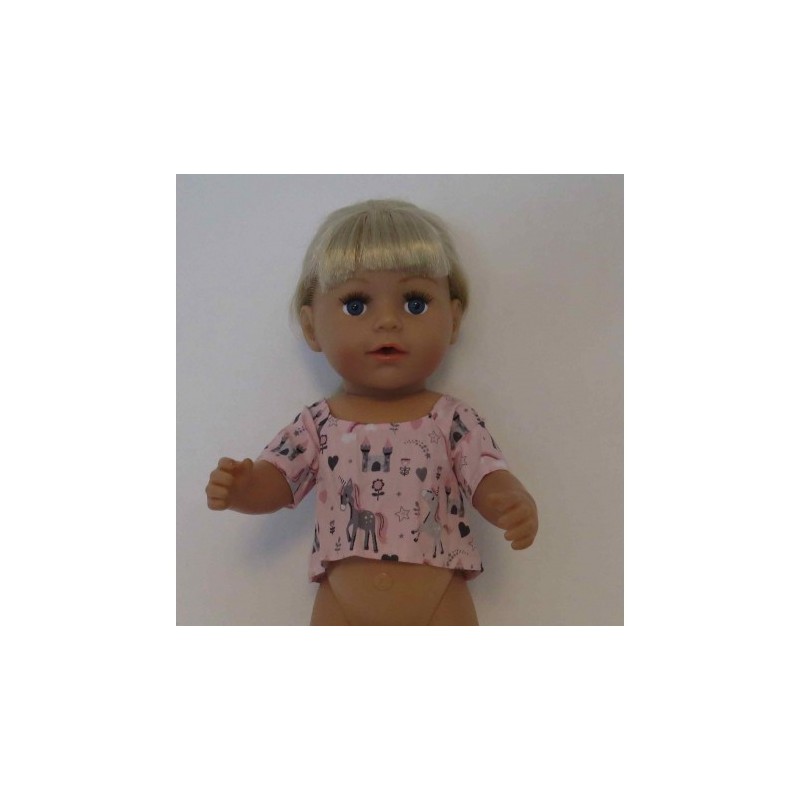 zomershirtje roze eenhoorn baby born 43cm