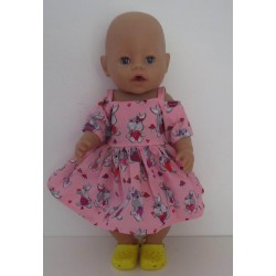zomersejurk roze konijnen  baby born 43cm