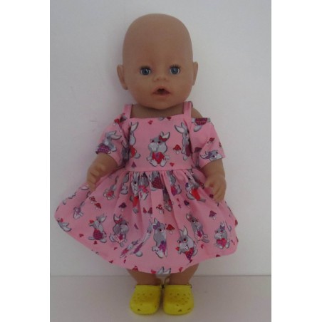 zomersejurk roze konijnen  baby born 43cm