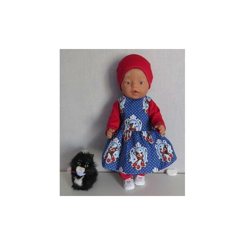 vrolijkejurk set blauw hertje baby born 43cm