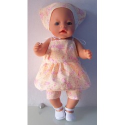 strikjurk setje geel met roze giraffe  baby born 43cm