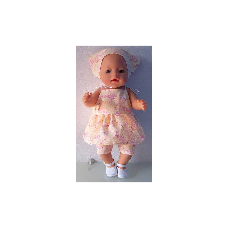 strikjurk setje geel met roze giraffe  baby born 43cm