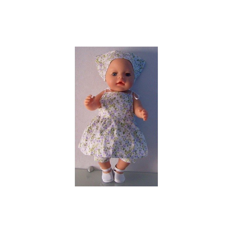 strikjurk setje lila bloemen  baby born 43cm