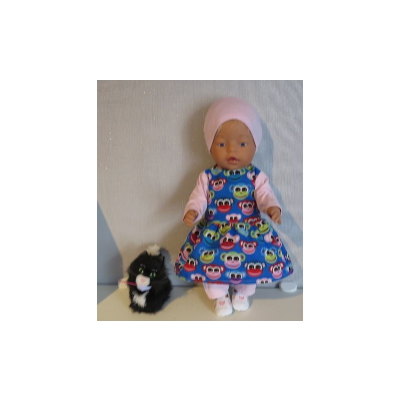 vrolijkejurk set blauw apen baby born 43cm