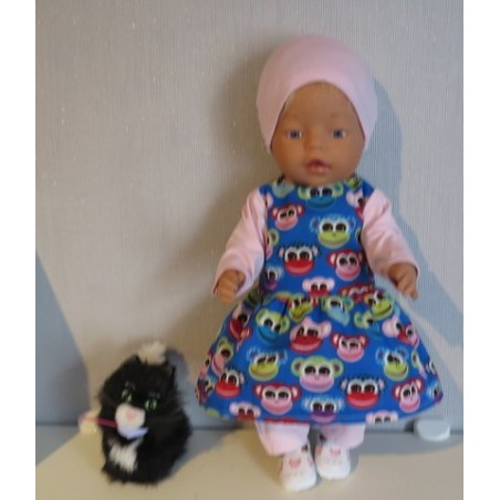 vrolijkejurk set blauw apen baby born 43cm
