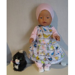 vrolijkejurk set blauw vogels baby born 43cm