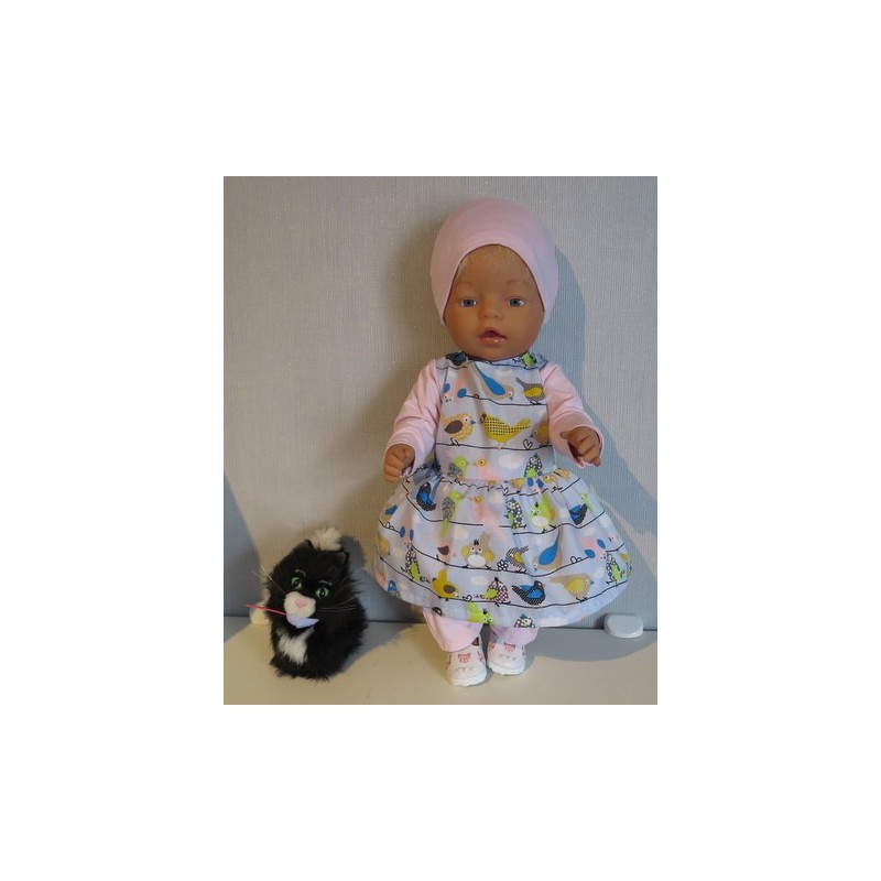 vrolijkejurk set blauw vogels baby born 43cm