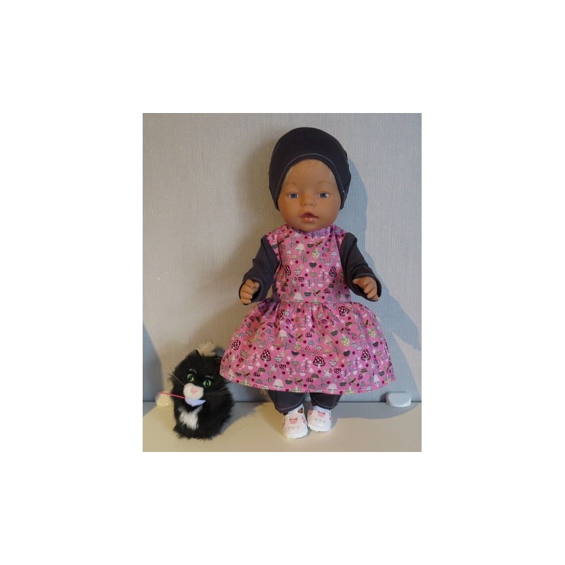 vrolijkejurk set roze paddestoelen baby born 43cm