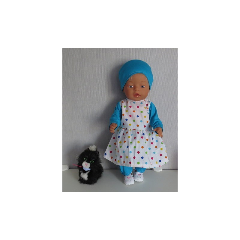 vrolijkejurk set wit stippen baby born 43cm