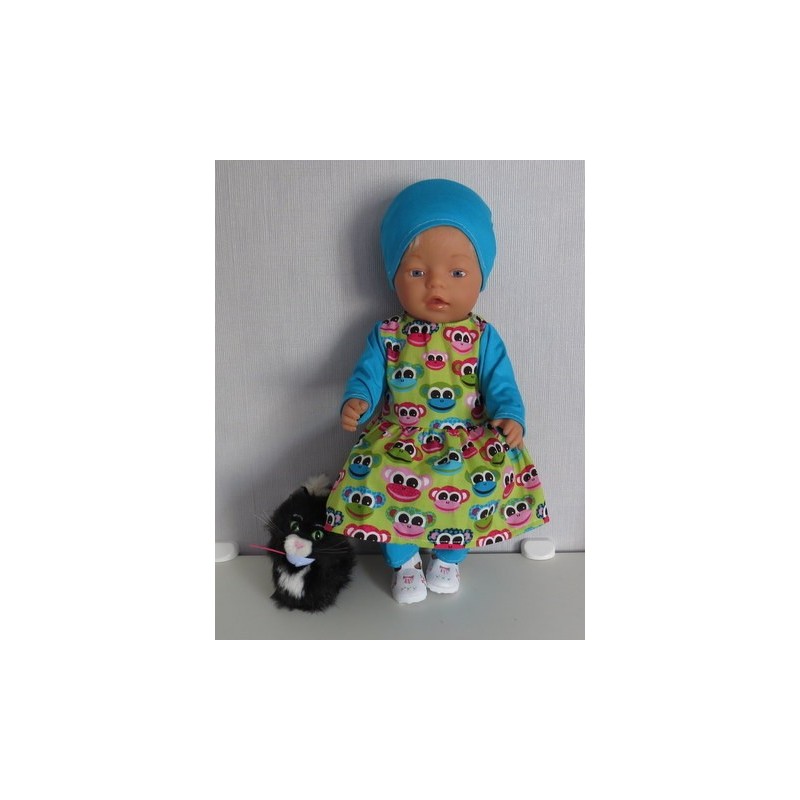 vrolijkejurk set groen apen baby born 43cm