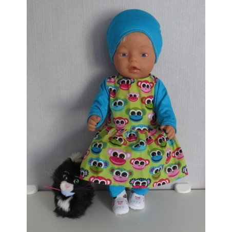 vrolijkejurk set groen apen baby born 43cm