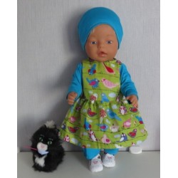 vrolijkejurk set groen vogels baby born 43cm