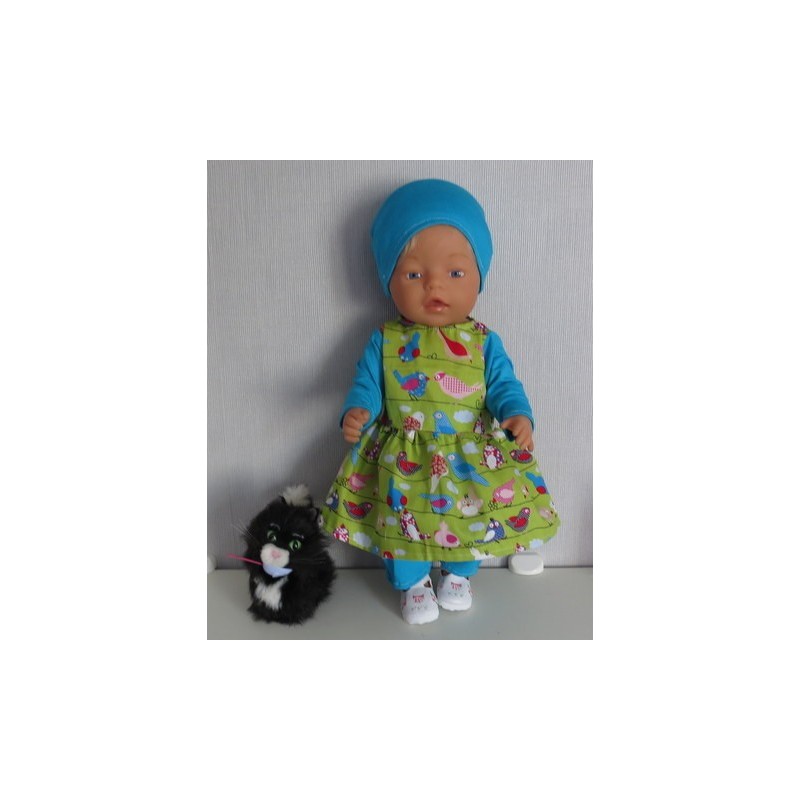 vrolijkejurk set groen vogels baby born 43cm