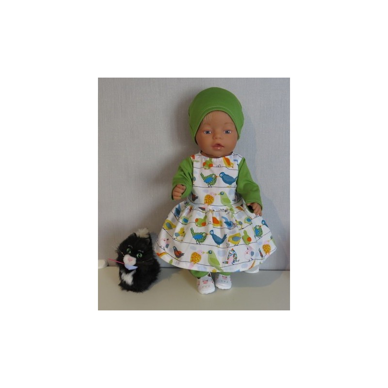 vrolijkejurk set wit vogels baby born 43cm