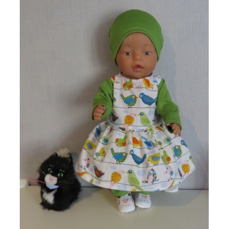 vrolijkejurk set wit vogels baby born 43cm