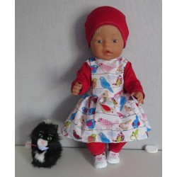 vrolijkejurk set wit vogels met rood baby born 43cm