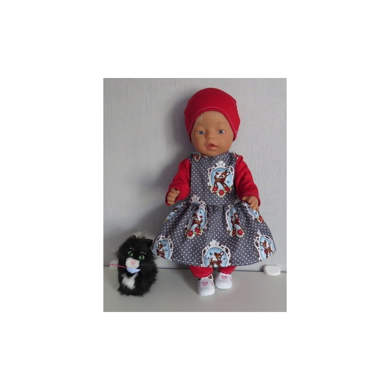 vrolijkejurk set grijs hertje baby born 43cm
