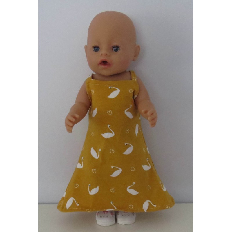 lange zomerjurk oker geel zwanen baby born 43cm