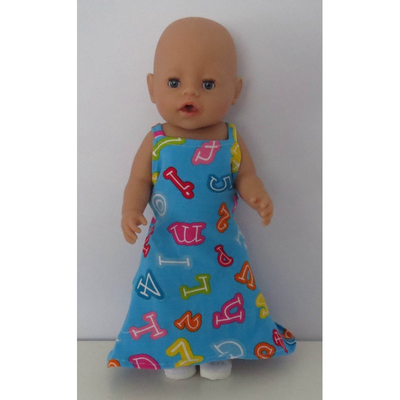 lange zomerjurk blauw cijfers baby born 43cm