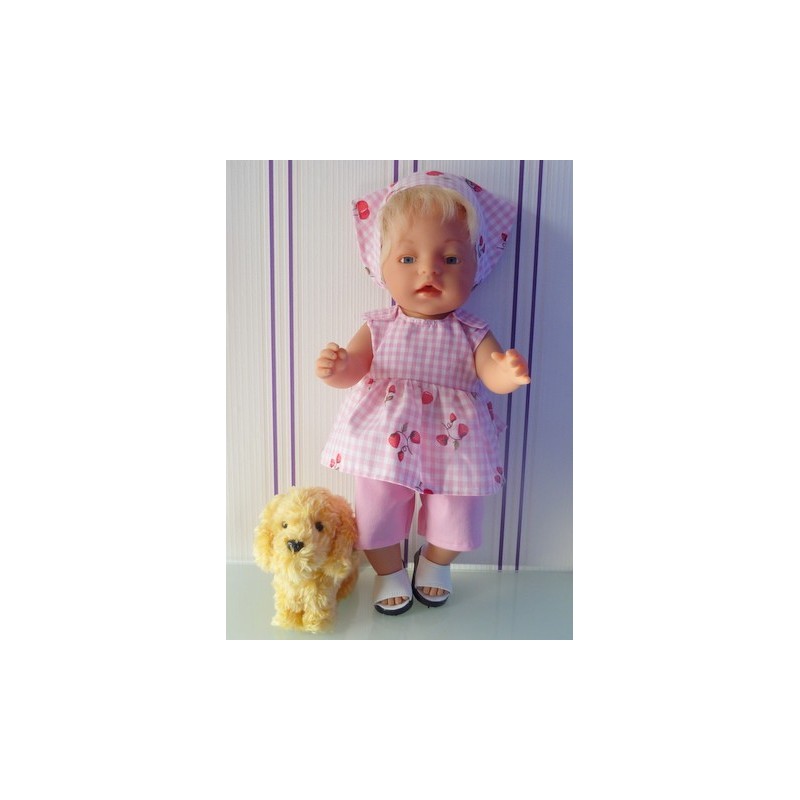 lente setje roze geruit aardbeien baby born 43cm