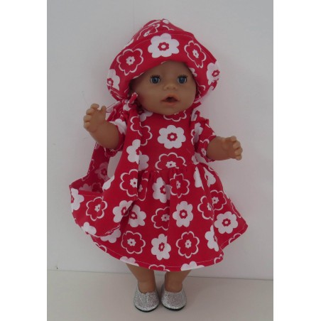 zomerjurk outfitt rood met bloemen baby born 43cm