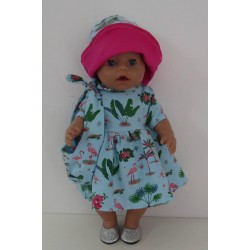 zomerjurk outfitt blauw flamingo's baby born 43cm