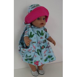 zomerjurk outfitt blauw flamingo's baby born 43cm