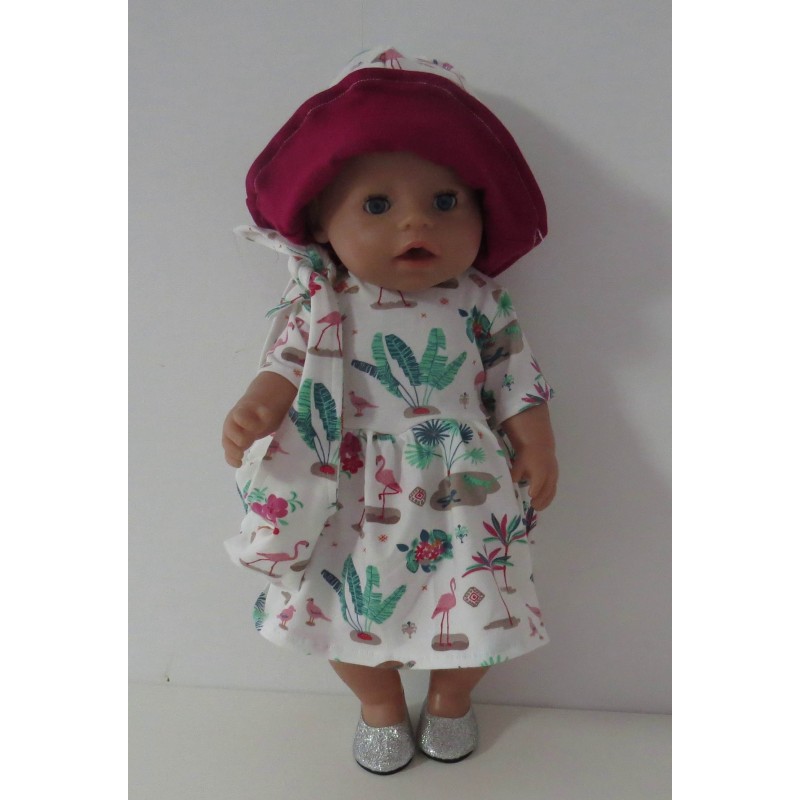 zomerjurk outfitt wit flamingo baby born 43cm