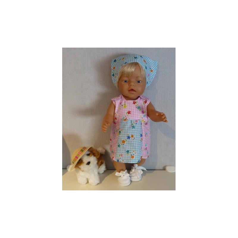 overgooier roze blauw met bloemen baby born 43cm