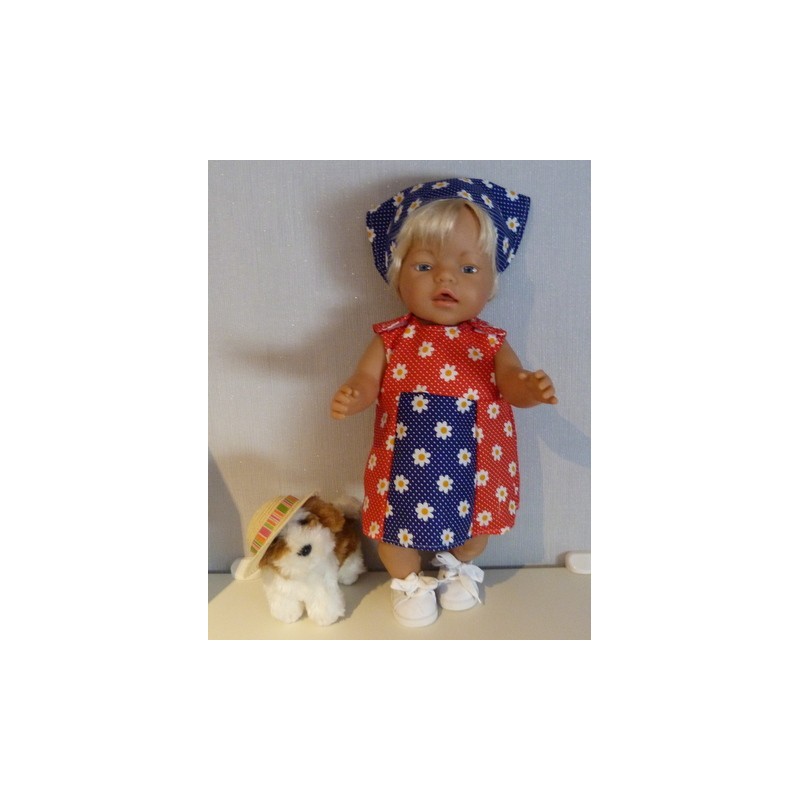 overgooier rood blauw met bloemen baby born 43cm