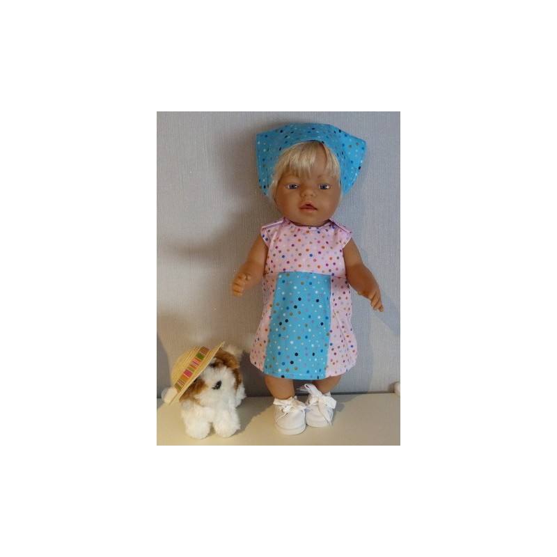 overgooier roze blauw met stippen baby born 43cm