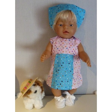overgooier roze blauw met stippen baby born 43cm