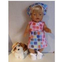 overgooier roze met blauw geblokt baby born 43cm