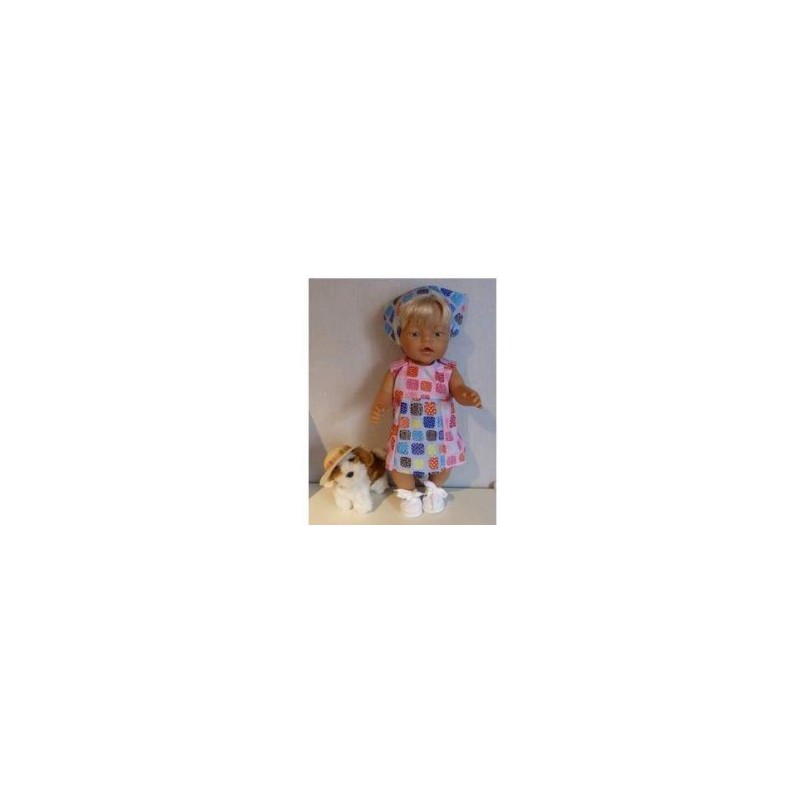 overgooier roze met blauw geblokt baby born 43cm