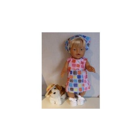 overgooier roze met blauw geblokt baby born 43cm