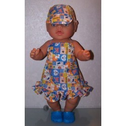 halterjurk hello kitty blauw geblokt  baby born 43cm