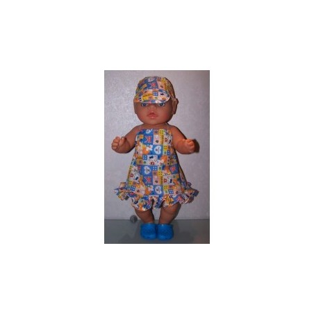 halterjurk hello kitty blauw geblokt  baby born 43cm
