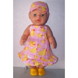 halterjurk roze met eendjes baby born 43cm
