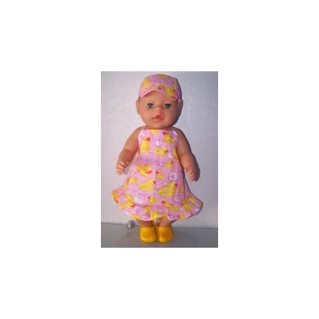 halterjurk roze met eendjes baby born 43cm