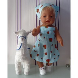 halterjurk blauw aardbeien baby born 43cm