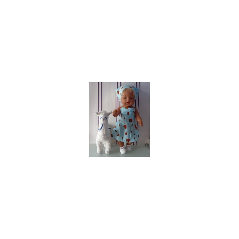halterjurk blauw aardbeien baby born 43cm