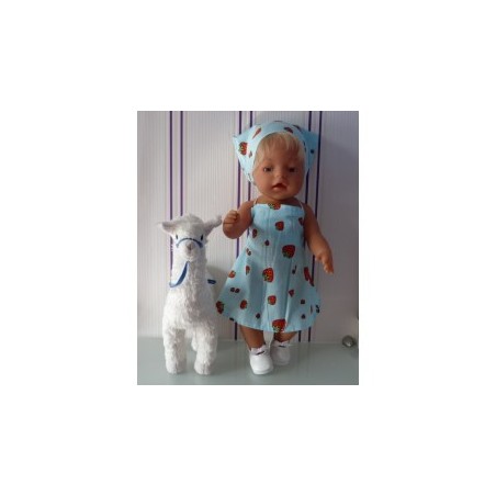 halterjurk blauw aardbeien baby born 43cm