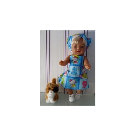 halterjurk hello kitty aqua blauw cijfers  baby born 43cm