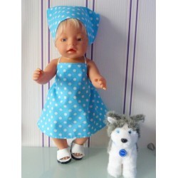 halterjurk aqua blauw polka dots baby born 43cm