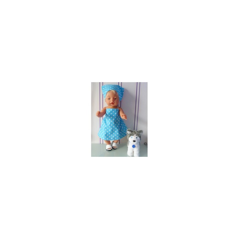 halterjurk aqua blauw polka dots baby born 43cm