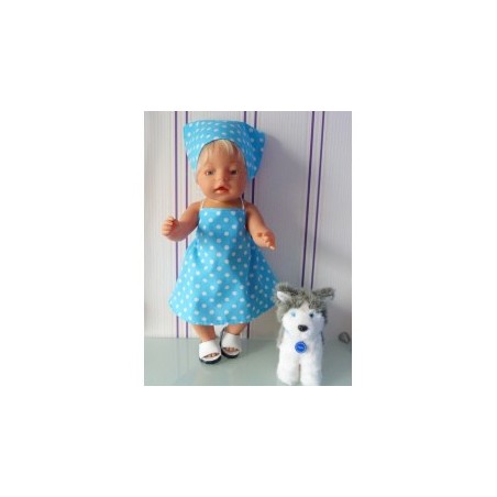 halterjurk aqua blauw polka dots baby born 43cm