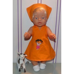 halterjurk oranje met dora baby born 43cm