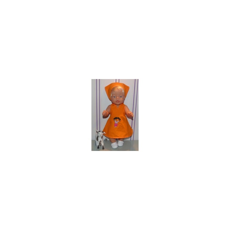 halterjurk oranje met dora baby born 43cm